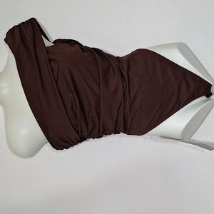 Misguided One Shoulder Brown Bodysuit
